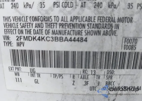 2011 Ford Edge Limited from USA, damaged, VIN 2FMDK4KC3BBA44484